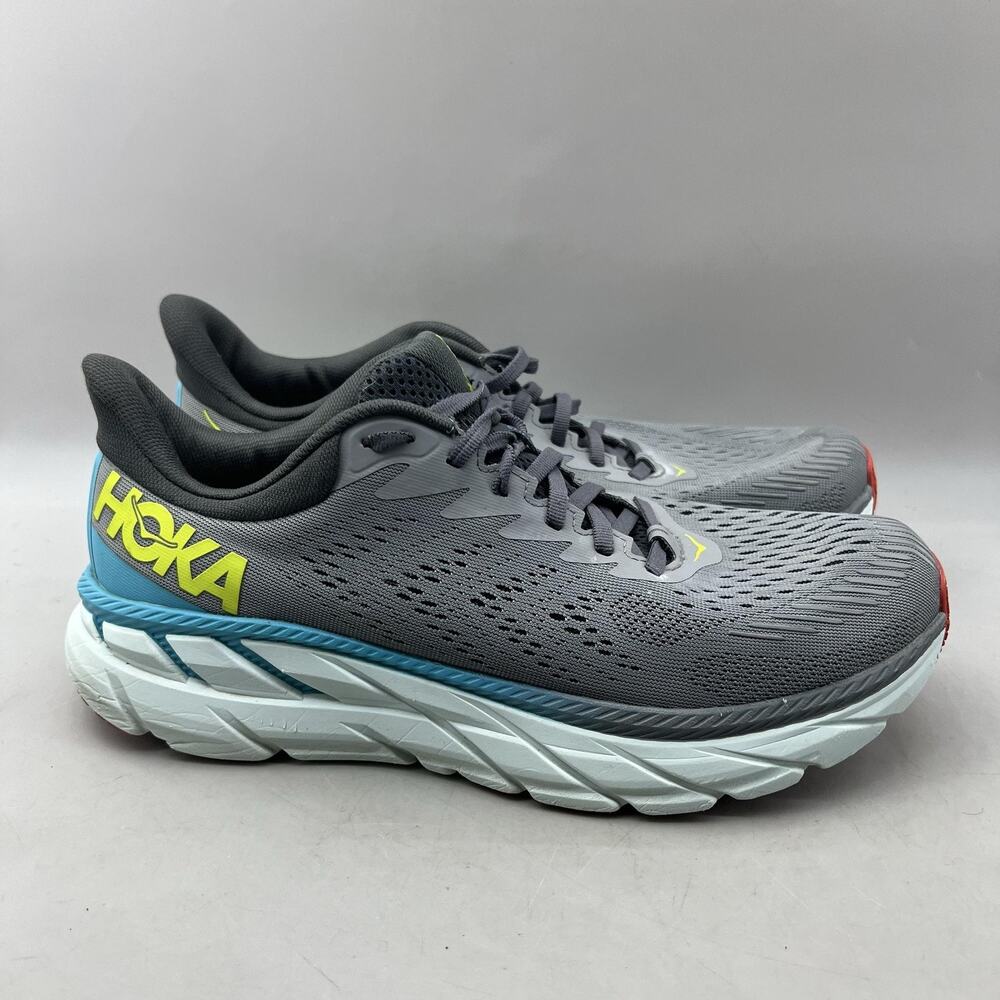 Hoka One One Clifton 7 Running Shoes Men Size 9.5 D Gray Comfort Low Sneakers